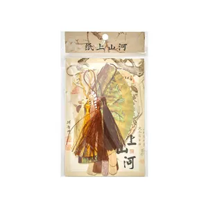Traditional Chinese style fan-shaped bookmark cards with tassels for DIY crafting