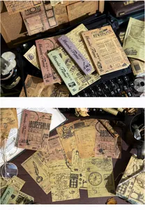 Detail of vintage movie-themed scrapbooking paper on a retro typewriter