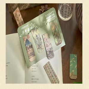 Retro style artistic landscape magnetic bookmark set of 4 pieces for literature lovers.