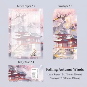 Traditional Chinese landscape stationery set including 6 sheets and 3 envelopes
