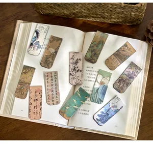 Vintage style magnetic bookmarks with traditional Chinese landscape and calligraphy art patterns