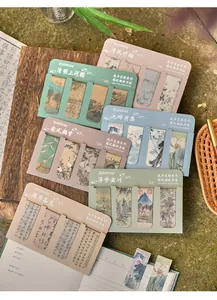 Vintage Chinese art style magnetic bookmark sets with traditional landscape drawings
