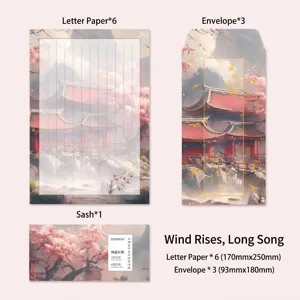 Elegant Chinese style stationery set with floral letter paper and matching envelopes for DIY