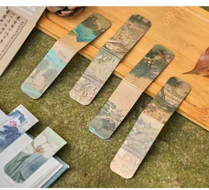 Set of four retro art magnetic bookmarks featuring traditional Chinese landscape paintings