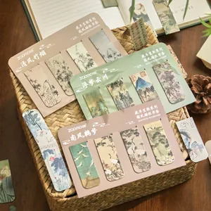 Retro Chinese Style Magnetic Bookmarks Set Vintage Landscape Calligraphy Art Page Clips For Reading Office Stationery Gift