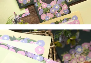 Close-up detail showing elegant floral patterns and gold-foiled stationery paper