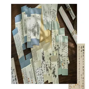 Gedetailleerd overzicht van vintage zijden bladwijzers in Chinese stijl met inkttekening.