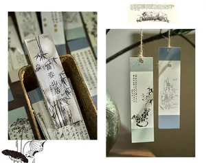 Set van retro Chinese stijl inkt schilderen papieren bladwijzers met elegante doos
