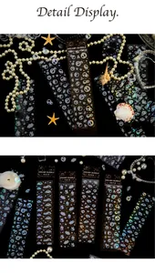 Close-up of iridescent bubble stickers with dreamy holographic shapes for journal decor
