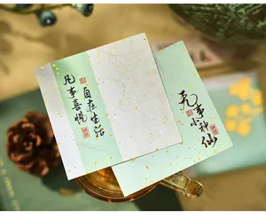 Close-up detail of elegant Chinese style paper memo pads decorated with gold foil flakes