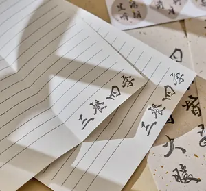 Detailed view of Chinese style calligraphy writing paper with elegant hand-written text details