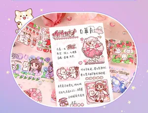 Macro detail of Aries themed PET tape with cute cartoon characters and floral patterns