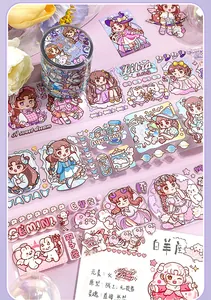 Close-up detail of cute cartoon character PET tape with glossy finish for journaling