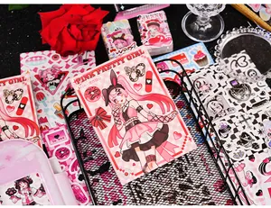 Close-up of Y2K anime girl sticker book for journal decoration and Guka scrapbooking