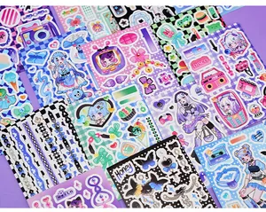 Detailed view of colorful Y2K anime girl decorative sticker sheets for journal scrapbooking