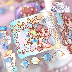 Cute cartoon character PET tape with special ink effect for journaling