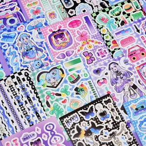 Vibrant Y2K style anime girl sticker sheets for DIY planner and stationery decoration