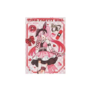 Y2K anime girl sticker book sweet heart theme pink journaling scrapbook notebook