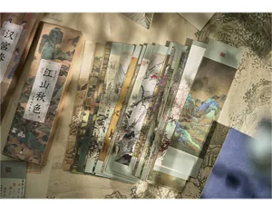 Detailweergave van traditionele Chinese landschapsschildering bladwijzers met zijdetextuur