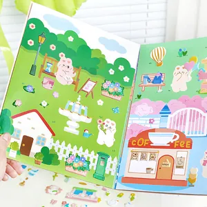 Cute cartoon foam sticker book featuring colorful Heart Star garden and cafe scenes