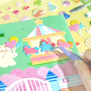 Cute cartoon foam sticker book featuring 3D horses and carousel for journaling decor