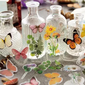 Transparante PET-stickers met planten en vlinders voor DIY planner- en glasdecoratie