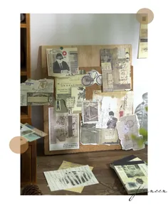 Set de papel de material para scrapbooking vintage exhibido en un tablero