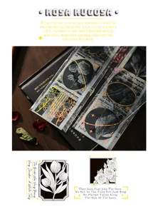Detailed view of gold foil floral stickers for scrapbooking and DIY collages