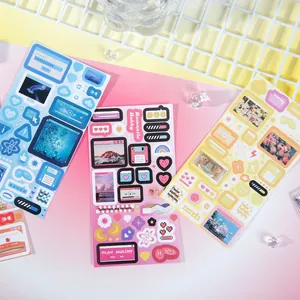 Colorful decorative sticker sheets for planners with travel pop-up and heart themes
