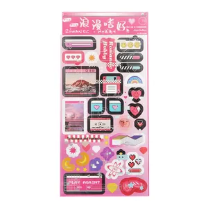 Pink aesthetic retro travel window stickers for journaling with silver foil detailing