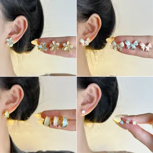 Niche Sweet Luxury Copper Petal Bowknot Oil Dripping Stud Earrings With 925 Sterling Silver Earring Post For Women Fashion High-End Sense Floral Star Ear Jewelry