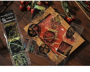 Macro detail view of gold foil botanical rose stickers for vintage DIY journal decoration