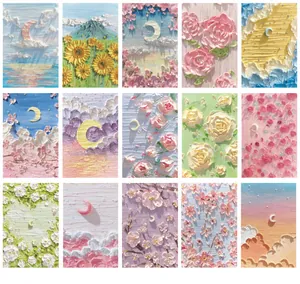 Set di cartoline artistiche in stile pittura a olio con motivi floreali e paesaggi