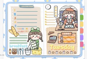 Creative washi tape stickers featuring cute cartoon girl illustrations for journaling