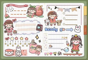 Cute cartoon girl washi tape stickers for scrapbooking and DIY journal decoration