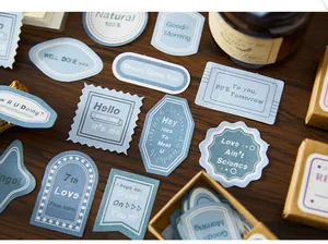Blaue Vintage-Journaling-Sticker mit ästhetischen englischen Texten