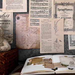 Vintage aesthetic scrapbooking material paper set with music notes and script patterns