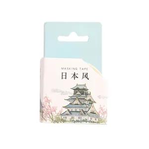 Coffret de ruban de masquage washi de style japonais avec illustration de château pour DIY.