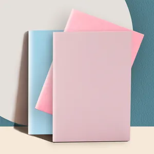 Cahiers de notes A5 minimalistes en cuir souple, coloris unis rose et bleu pastel