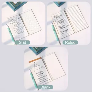 Portable tear-off notepad set with grid, lined, and blank pages for students.