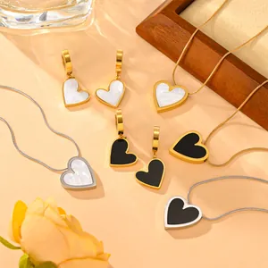 Titanium Steel Heart Pendant Necklace Earrings Jewelry Set Women Elegant Shell Inlay Gold Silver Plated Jewelry Gift