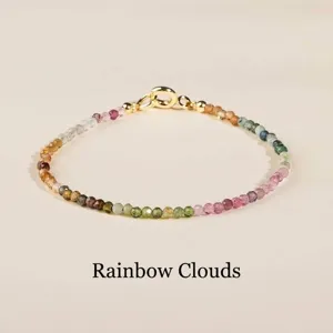 Minimalist Rainbow Tourmaline Bracelet For Women 14K Gold Plated Gradient Gemstone Crystal Bracelet Ins Style Jewelry Gift