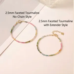 Minimalist rainbow tourmaline bracelet with 2.5mm faceted beads and gold extension