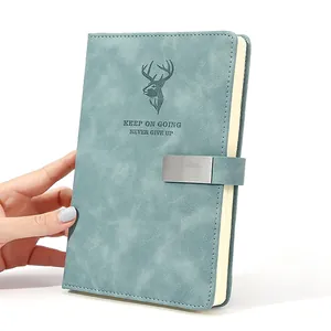 Cuaderno de negocios A5 de piel sintética azul cerceta con logo de ciervo y cierre metálico