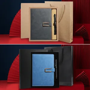 Premium A5 Leder Business Notizbuch und Stift Geschenkset in Elegantem Grau und Blau