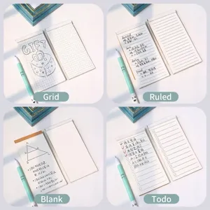 Juego de 4 mini blocs de notas portátiles con páginas interiores de cuadrícula, rayas, blanco y lista