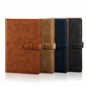 Professionelle High-End A5 Leder-Notizbücher mit elegantem Schnallenverschluss in vier Farben