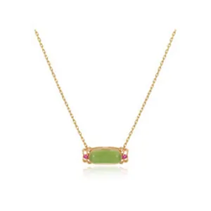 Detailed view of S925 silver gold-plated necklace featuring a green jade pendant.