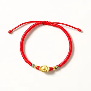 Bracciale in corda rossa regolabile fatto a mano con ciondolo Sycee in argento S999 portafortuna