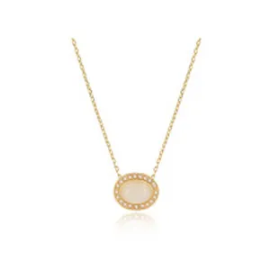 Elegant S925 silver necklace with an oval Hetian jade pendant and CZ stone halo